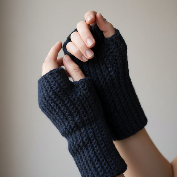 Fingerless Gloves dark blue - Stitched Creations