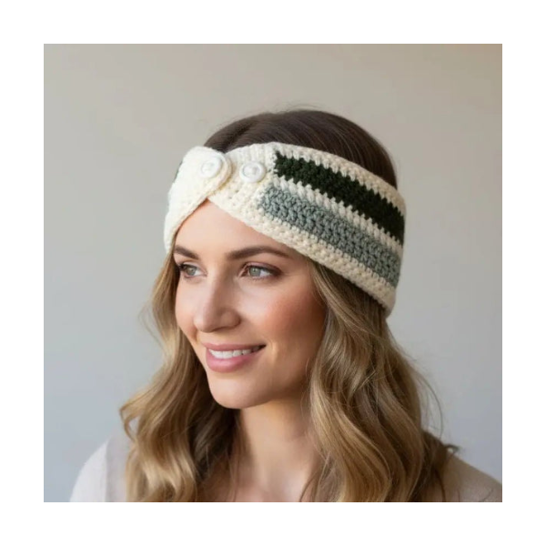 Adjustable winter head band with buttons - Stitched Creations