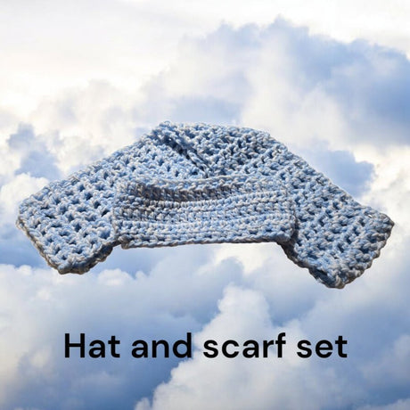 Hand-Crocheted Winter Headband & Scarf Set, Blue and White - Stitched Creations