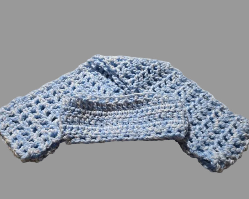 Hand-Crocheted Winter Headband & Scarf Set, Blue and White - Stitched Creations