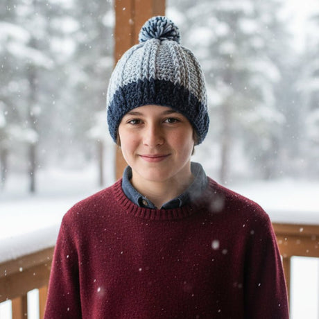 Child youth winter hats gray and black - Stitched Creations