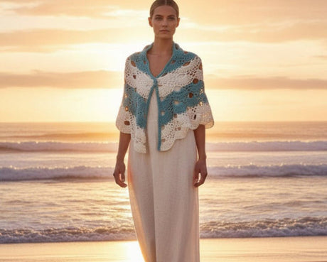 Handmade Crochet Cotton Shawl Wrap, 28" x 64" - Stitched Creations
