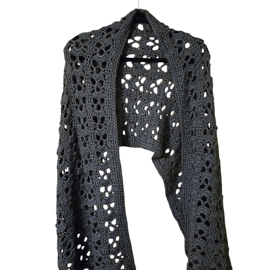 Handmade light gray shawl wrap, 64"x17", perfect for cool evenings.