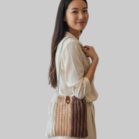 Designer Purse with Chain Straps - Handmade Crochet Handbag - Stitched Creations