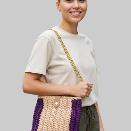 Designer Purse with Chain Straps - Handmade Crochet Handbag - Stitched Creations