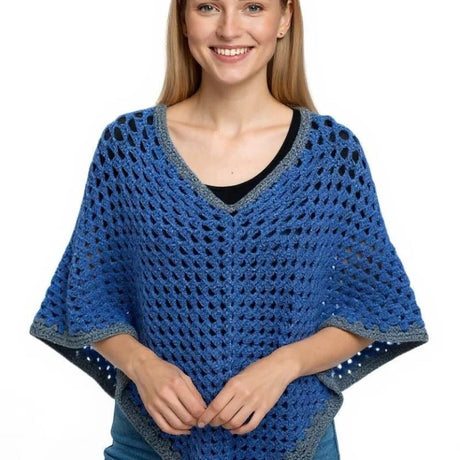 Bright blue poncho handmade - Stitched Creations