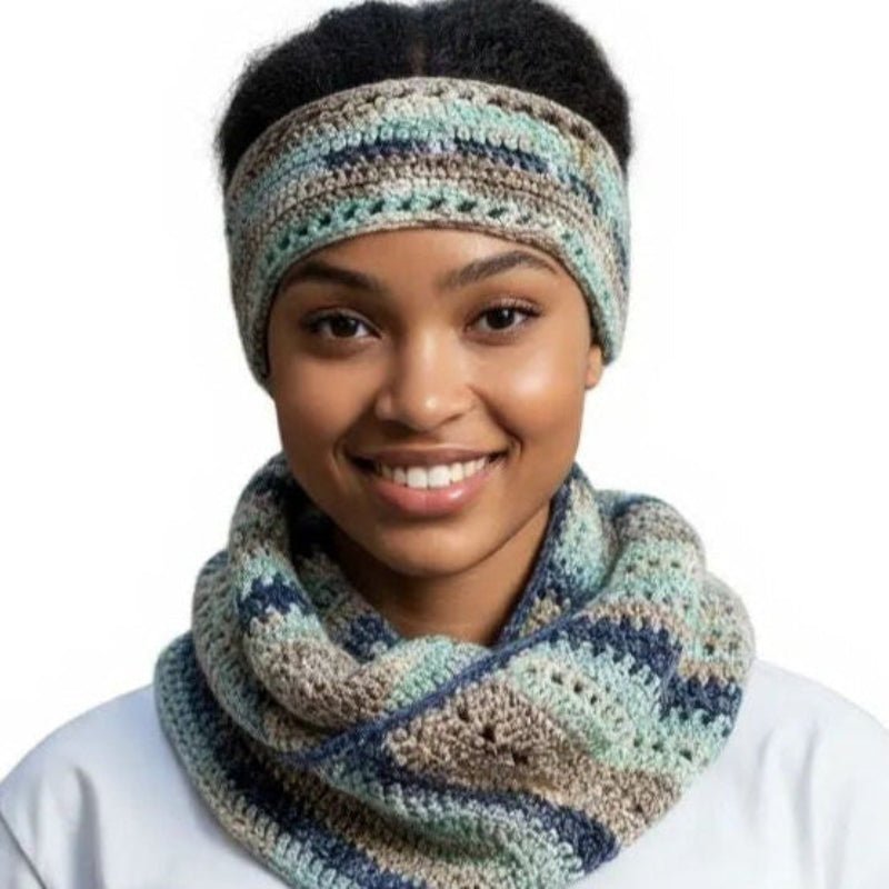 Multicolored scarf and winter headband set - Stitched Creations