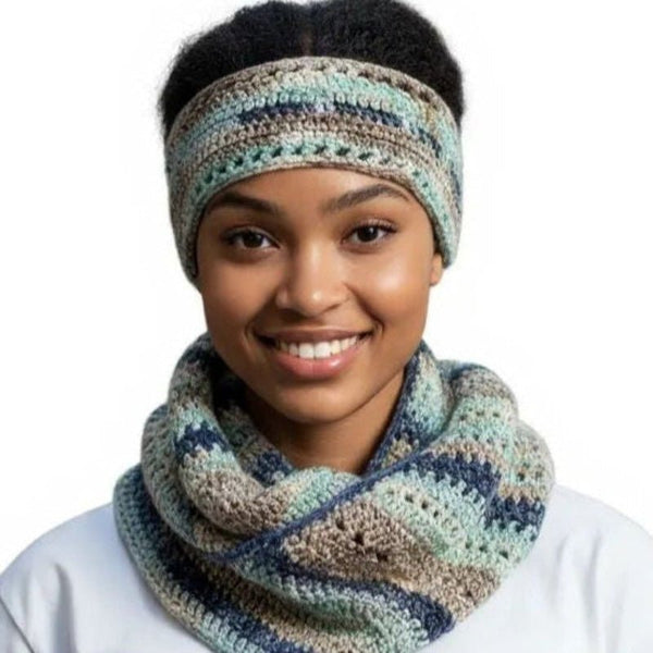 Multicolored scarf and winter headband set - Stitched Creations