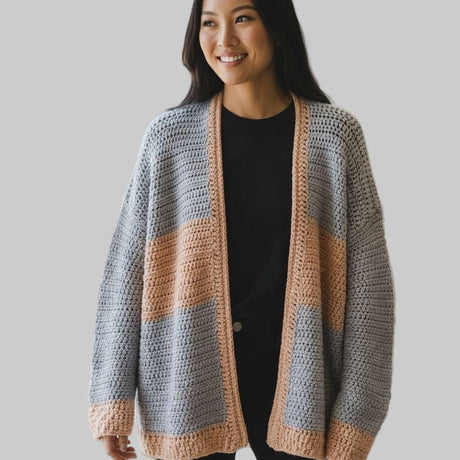 Handmade Crochet Cardigan Sweater - Coral Gray Long Sleeve Women's Cardigan - Stitched Creations
