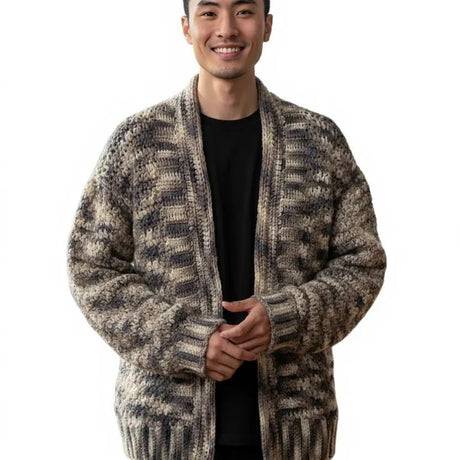 Handmade long sleeve cardigan brown in color - Stitched Creations