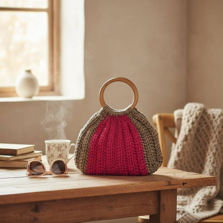Eco Chic Cord Yarn Purse - Handcrafted Macrame Clutch with Wooden Handles - Stitched Creations