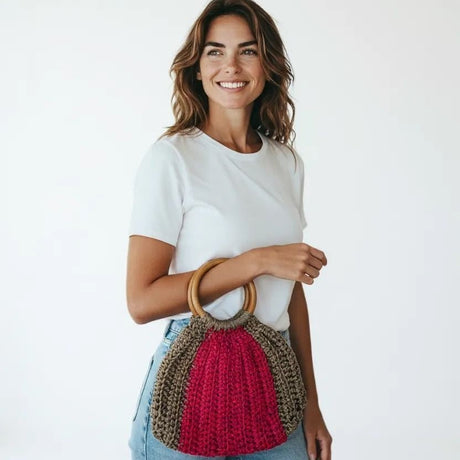 Eco Chic Cord Yarn Purse - Handcrafted Macrame Clutch with Wooden Handles - Stitched Creations