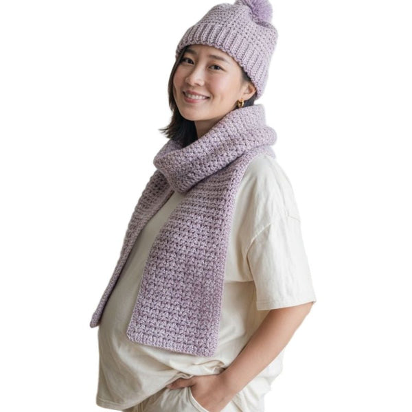 Violet Crochet Hat and Scarf Set - Handmade Winter Accessories - Stitched Creations