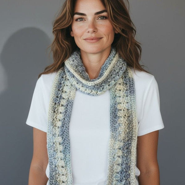 Handmade Decorative Scarf - Blue Gray Crochet - Stitched Creations