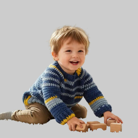 Handmade sweater in multi-colored blues and yellow size 1-2 yrs old.