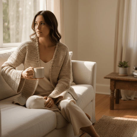 Handcrafted tan cardigan - Stitched Creations