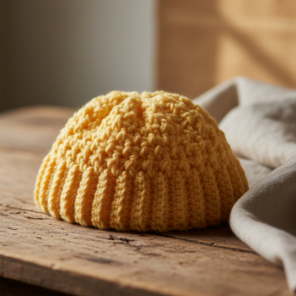 Winter beanie handmade yellow in color - Stitched Creations