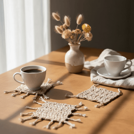 Mug rugs cream and brown in color - Stitched Creations
