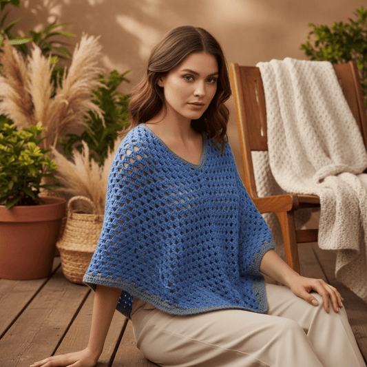 Bright blue poncho handmade - Stitched Creations