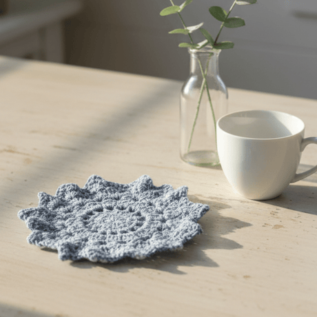 Vintage Doily blue with white specs - Stitched Creations