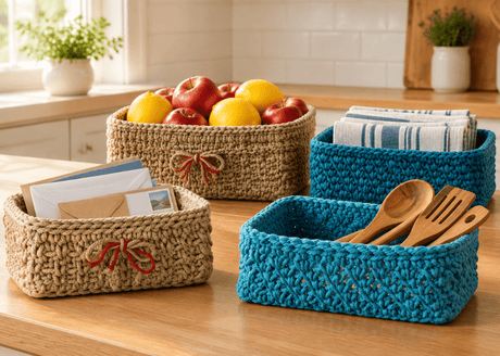 boho square handmade basket 9.5 x 9.5 - Stitched Creations