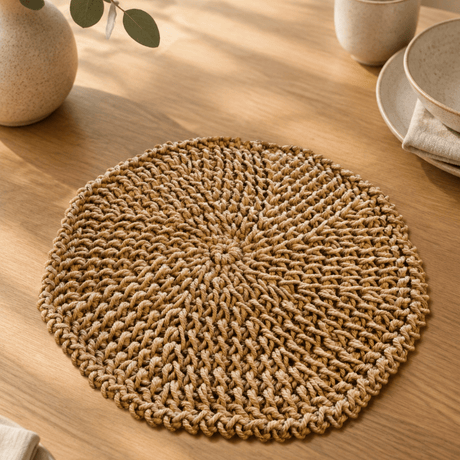 Brown Octagon Macrame Place Mats - Stitched Creations