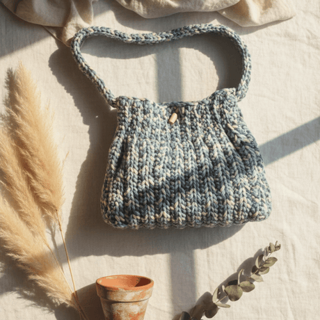 Multi-Colored Blue Crocheted Shoulder Bag - Handmade Purse - Stitched Creations