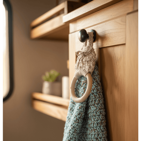 Dish towel holder attaches to cabinet knob - Stitched Creations