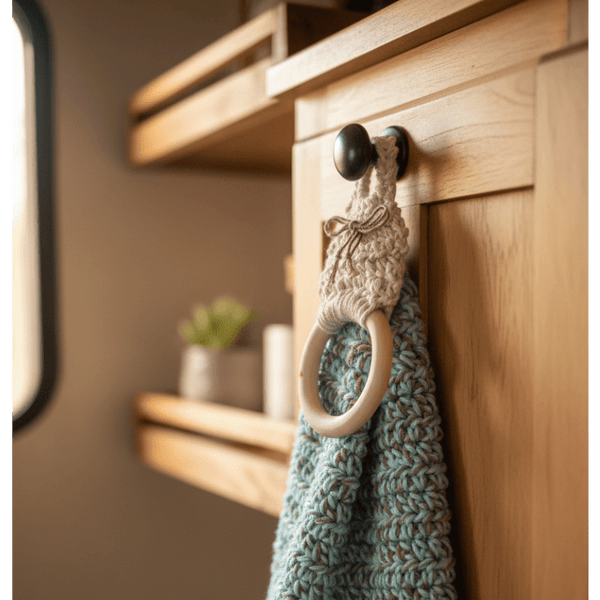 Dish towel holder attaches to cabinet knob - Stitched Creations