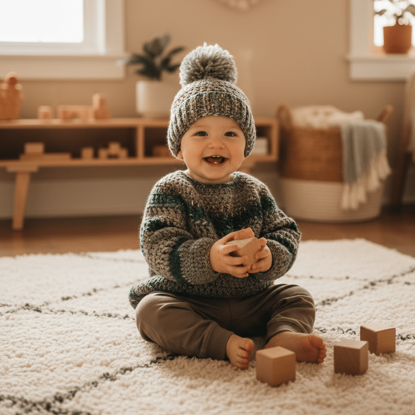 Baby/Toddler pull over sweater with hat - Stitched Creations