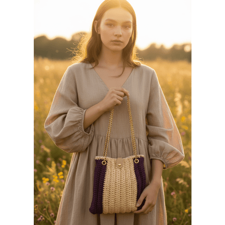 Designer Purse with Chain Straps - Handmade Crochet Handbag - Stitched Creations