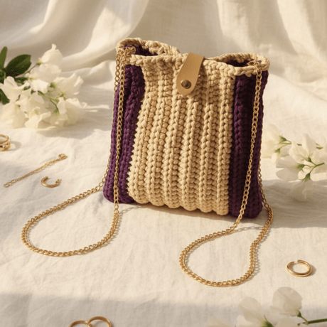 Designer Purse with Chain Straps - Handmade Crochet Handbag - Stitched Creations