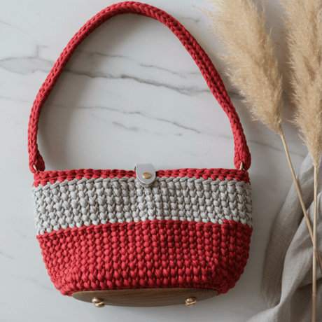 Shoulder purse gray and red Handmade - Stitched Creations