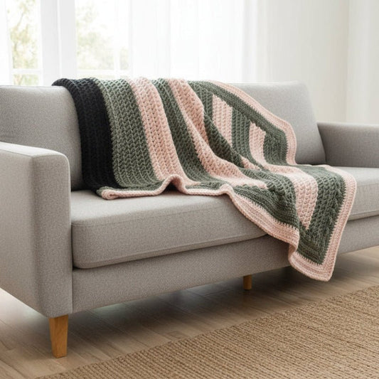 Handmade Afghan Colorful: pink, gray, black - Stitched Creations