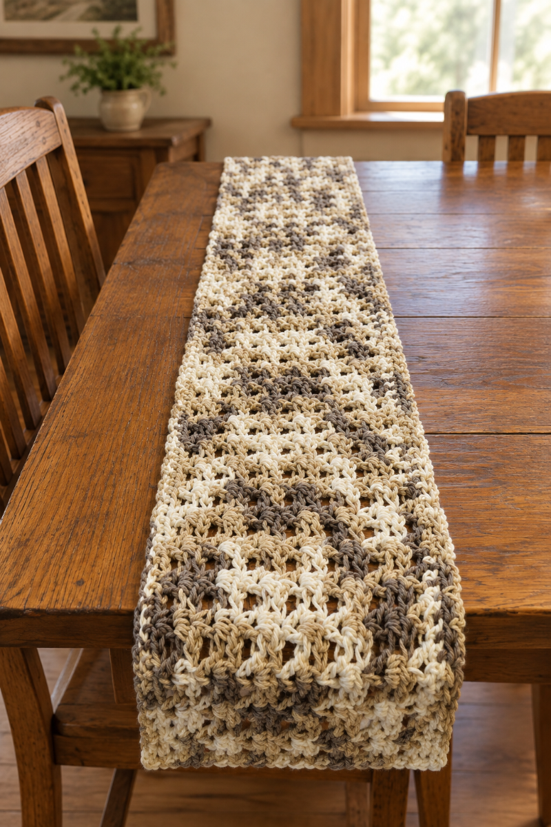 Lacy crochet table runner lifestyle photo generating