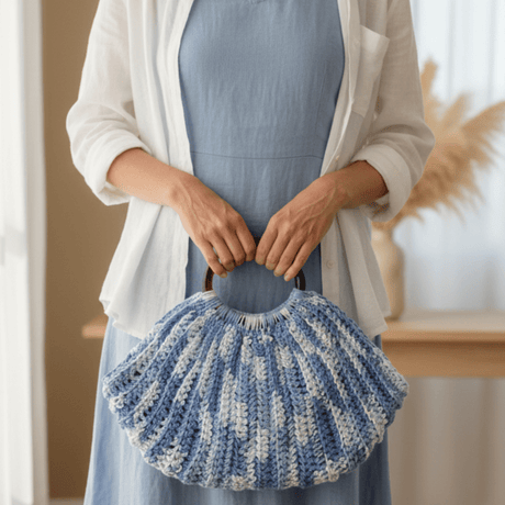 Handmade Purse blue and white in color - Stitched Creations