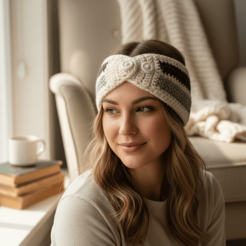 Handmade Crochet Winter Ear Warmer Headband - Stitched Creations