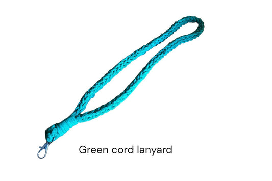 Handmade green cotton cord necklace lanyard with badge clip, durable and washable, 16-18 inches long