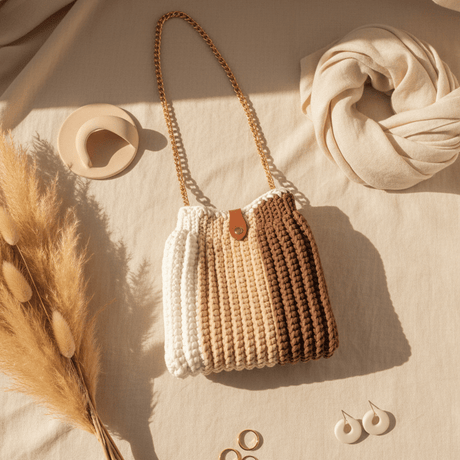 Designer Purse with Chain Straps - Handmade Crochet Handbag - Stitched Creations