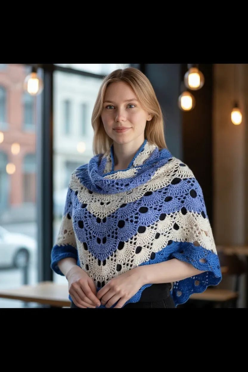 Blue and white shawl