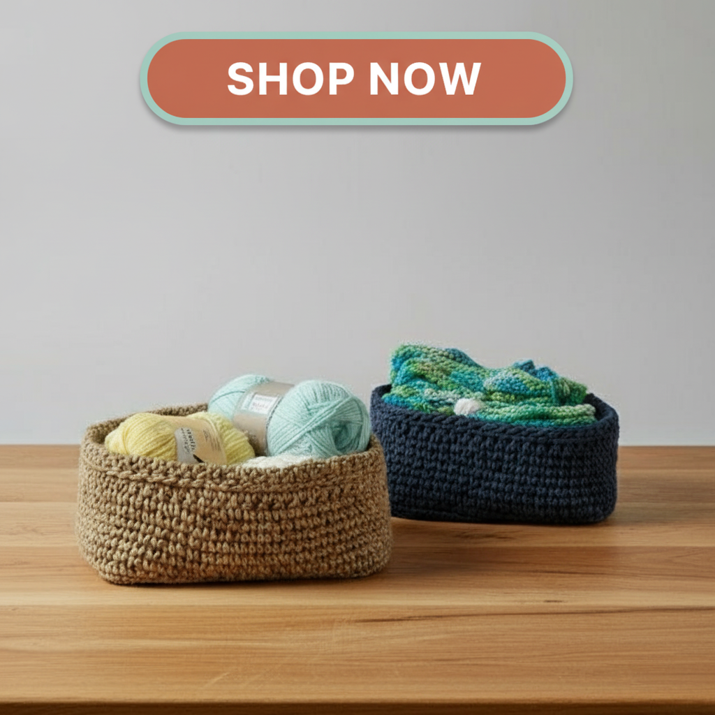 tow heart shaped baskets handmade in tand and blue colors from www.stichedcreations.store