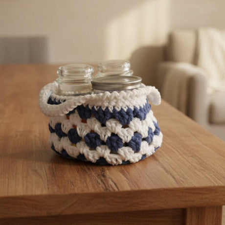 Crocheted Basket blue and white - Stitched Creations