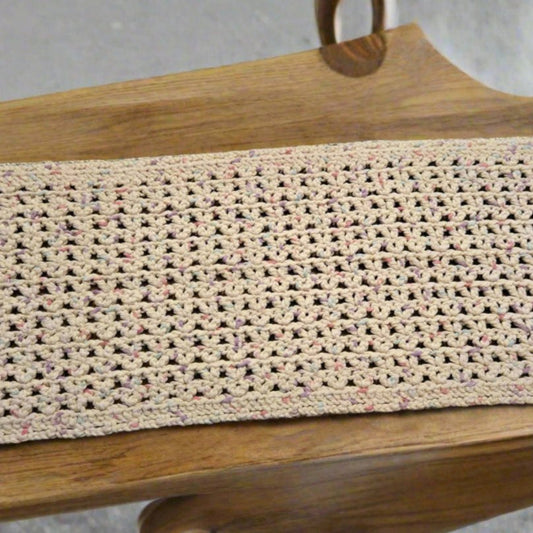Handmade table runner tans and browns measures  58 inches long × 9 inches wide - 
