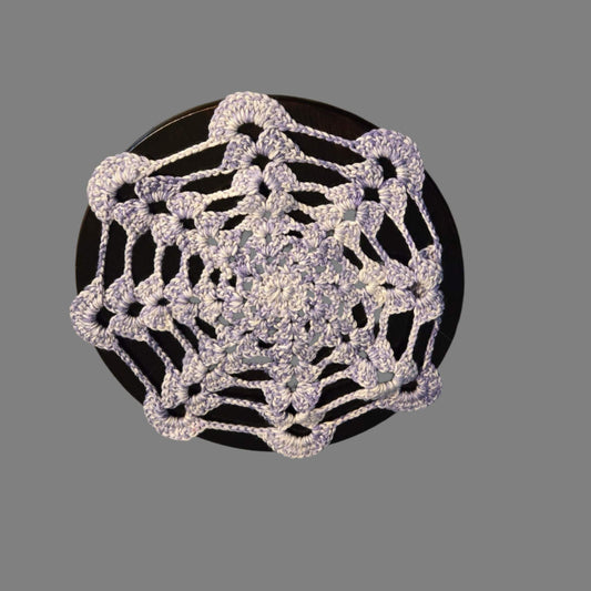 Vintage unique design doily with spider pattern, handmade light violet cotton, 12-inch decorative piece