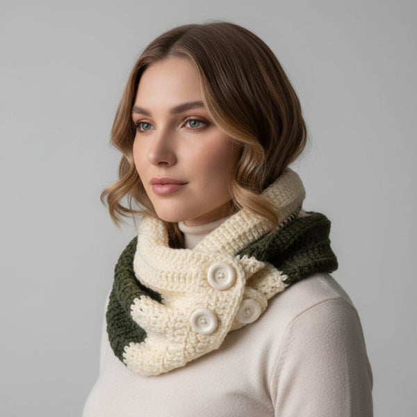 Cowl Scarf with button adult size - Stitched Creations