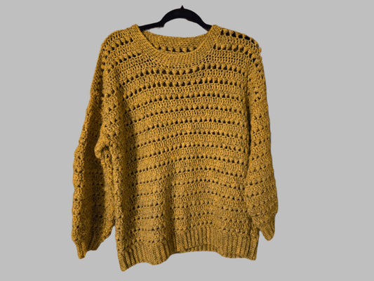 Handmade mustard pullover sweater, cozy and stylish.