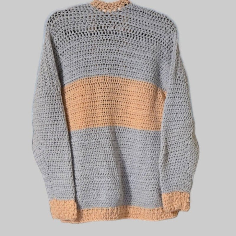 Handmade Crochet Cardigan Sweater - Coral Gray Long Sleeve Women's Cardigan - Stitched Creations