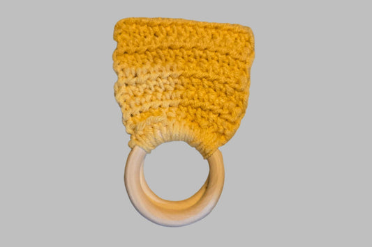 Yellow decorative towel holder with wooden ring for kitchen and RVs