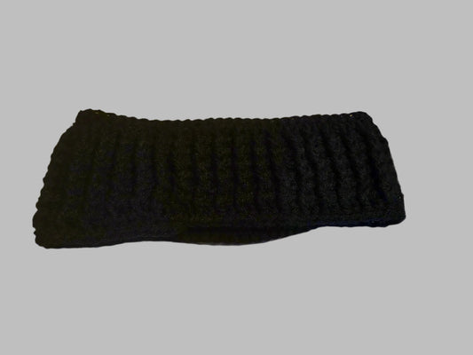 Black winter head band, 20-inch circumference, 8-inch wide, for cold weather activities.