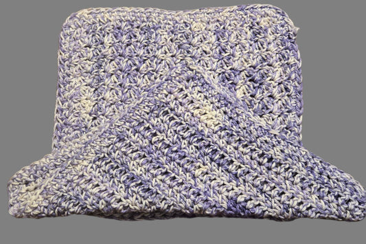 Handmade crocheted dish clothes in violet and white cotton, 10x10 inches, machine washable set of two